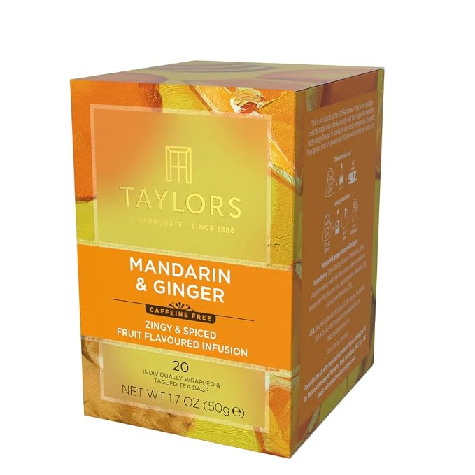 Taylors of Harrogate Mandarin & Ginger, Herbal Tea, Individually Wrapped Bags, 20 Count (Pack of 6), Zingy, Fragrant & Spiced, Caffeine-Free, Enjoy Hot or Iced, 120 Teabags Total