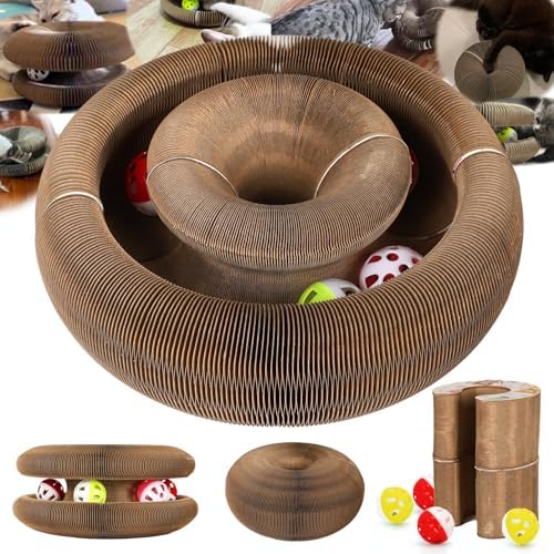 2 Pack Interactive Cat Toys & Cardboard Cat Scratchers, Round Tracks