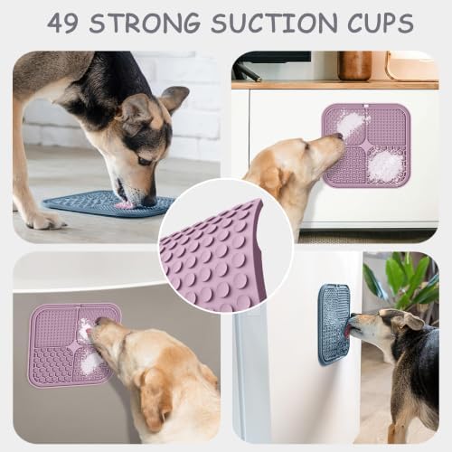 ChefAide 2 Pack Lick Mat for Dogs,Cats,Upgraded 8.5×8.5 inches Licking Mats with Suction Cups,Slow Feeder Licking Pad for Anxiety Relief and Boredom Reducer,Suitable for Dog Training (Purple & Blue)