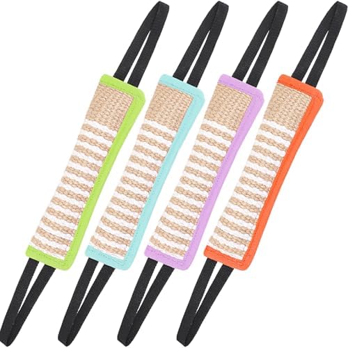 Kacctyen 4 Pack Jute Dog Tug Toys,11.8" Biting Pillows,2 Handles, Pastel