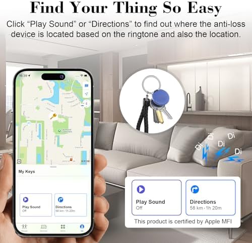 Air Tracker Tag, [MFi Certified] Smart Tag, Pet Bluetooth Tracker for Apple Find My, IP68 Waterproof,Replaceable Battery, Key Finder and Item Locator for Keys, Bags, Pets, Wallet-Blue