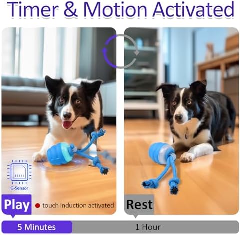 Giociv Interactive Dog Toys, Random Moving and Rolling Dogs Toy with Rope for Small Medium Dogs, with Motion-Activated