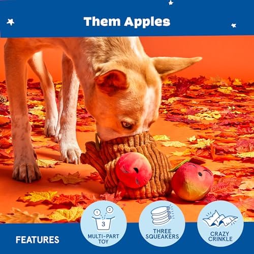 BarkBox Them Apples 3-in-1 Interactive Plush Dog Toy | Squeaky Dog Chew Toy with Crinkle Layers - For Small Dogs and Puppies