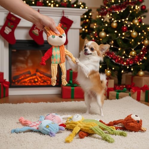Nocciola 5PC No Stuffing Puppy Toys - Dog Toys Plushies Whimsical Variety Colors Animal Plush Toy with Squeaky Crinkle Sound to Keep Them Busy for Small Medium Dogs