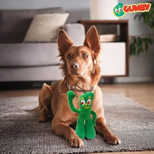 Multipet Small Gumby Stuffed Dog Toy with Squeaker | Gumby Dog Toy Plush Small | Green | 6" | Officially Licensed (6" - Plush Gumby)
