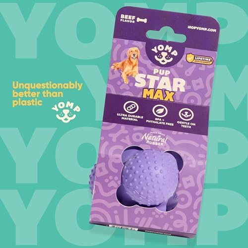 Yomp PupStar MAX Dog Toy – Star-Shaped, Bouncing Ball with Nubbins for Dental Health, Dishwasher Safe, Fun Bounce Path, Made of Non-Toxic, All-Natural Rubber