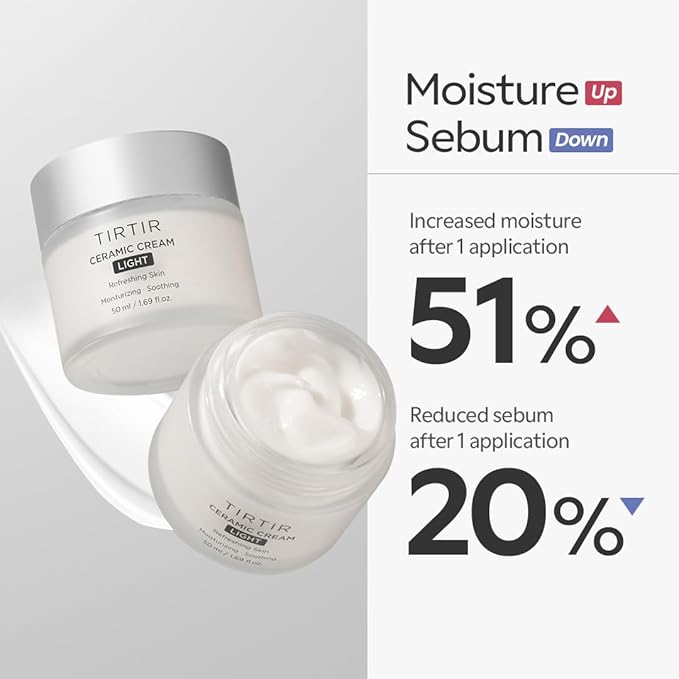 TIRTIR Ceramic Cream Light | Deep moisturizer for Glass Skin, Polyglutamic acid, Centella Asiatica Extract, Skin barrier, Lightweight, Mild, Nature derived ingredients, Dry skin, Korean skincare