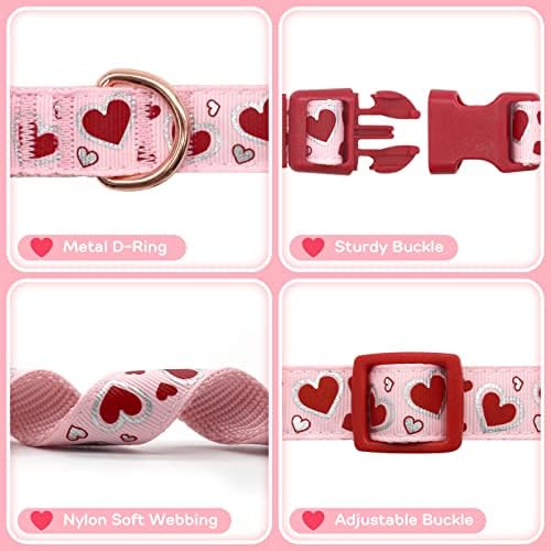 azuza Dog Collar Adjustable Spring Dog Collars with Removable Bowtie & Lovely Pink Heart Pattern for Puppy and Small Dogs