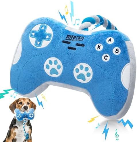 MTERSN Cute Squeaky Dog Toys with Game Controller Shape for Playtime, Blue