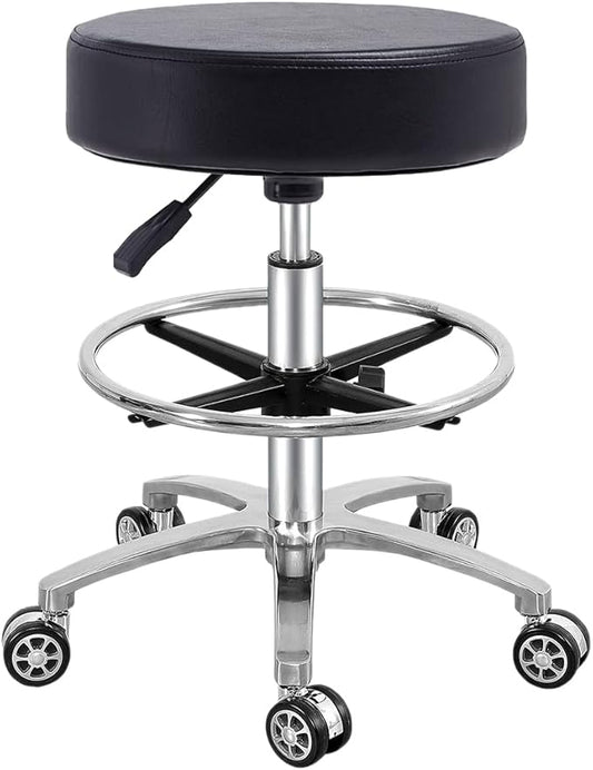 Antlu Rolling Stool Swivel Chair for Office Medical Salon Tattoo Kitchen Massage Work,Adjustable Height Hydraulic Stool with Wheels (Black, with Foot Rest)