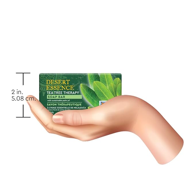 Desert Essence Tea Tree Therapy Cleansing Soap Bar - Botanically-Based with Sustainable Palm Oil, Eco-Harvest® Tea Tree, Jojoba Oil, Aloe – Safe for Sensitive Skin, Face & Body, Vegan, Cruelty-Free