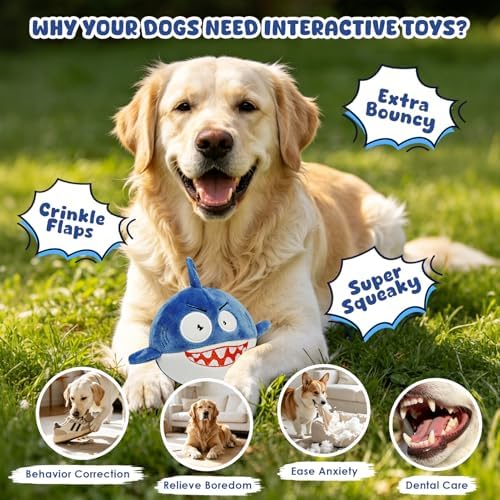 XIAPIA 3-in-1 Plush Shark Squeaky Dog Toys for Aggressive Chewers