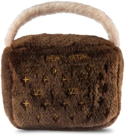 Dog Diggin Designs Chewy Vuiton Plush Dog Toy Purse | Luxury-Inspired Parody Designer Handbag with Squeaker, Soft Plush Fashion Dog Toy – Haute Couture Purses & Handbags