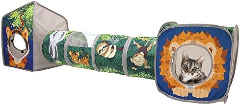 Kitty City Safari Jungle Cat Play Set, Collapsible Pop-Up Cat Toys Combo with Cube, Tunnel & Hideout, Interactive Indoor Kitty Playhouse for Exercise, Hiding & Lounging