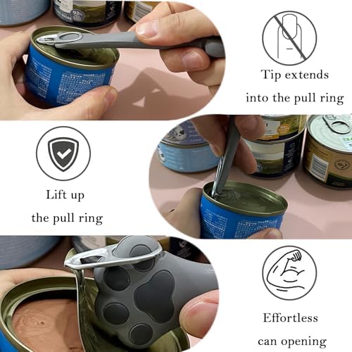 Pet Food Can Spoon & 3 Pcs Can Covers | Cute Paw Shape Opener Spatula Cat Wet Food Spoon | Universal BPA Free Silicone Lids for Dog Cat Cans(Grey)