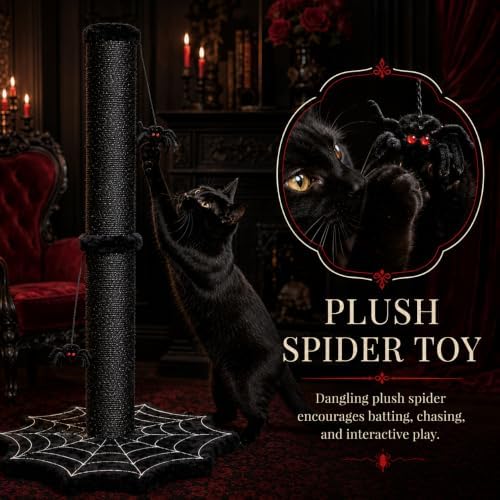 Gothic Cat Scratching Post with Spider Toys for Indoor Cats