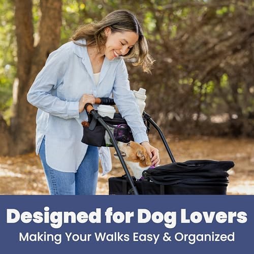 Dog Stroller Caddy Organizer with 2 Insulated Cup Holders & Treat Pocket