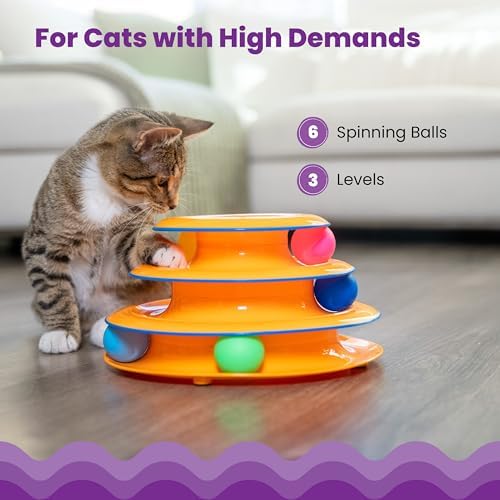 Catstages Tower of Tracks Interactive Cat Toy, 6 Spinning Balls, 10" x 5.3" | 3 Tiers of Tracks, Natural Hunting Instincts, Bat, Swat, Chase, Interactive Enrichment, Non-Slip Base, Indoor Cats & Kittens