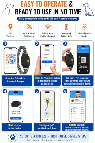 Smart Dog GPS Tracker Collar, 2026 Accurate WiFi GPS Location,Wireless Pet Fence, Health Monitoring Update, NO Monthly Fee App Cantrol, Waterproof, Virtual Boundaries, Fast Megnatic Charging [Black]