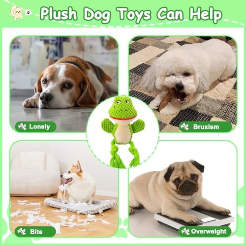 Plush Squeaky Knot Dog Toys, Interactive Chew Toys (Green Frog)