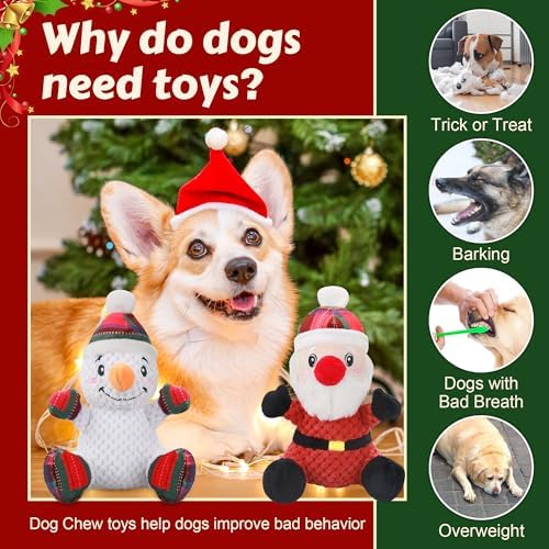 Newget 2Pcs Christmas Squeaky Dog Toys, Plush Dog Toys with Crinkle Paper