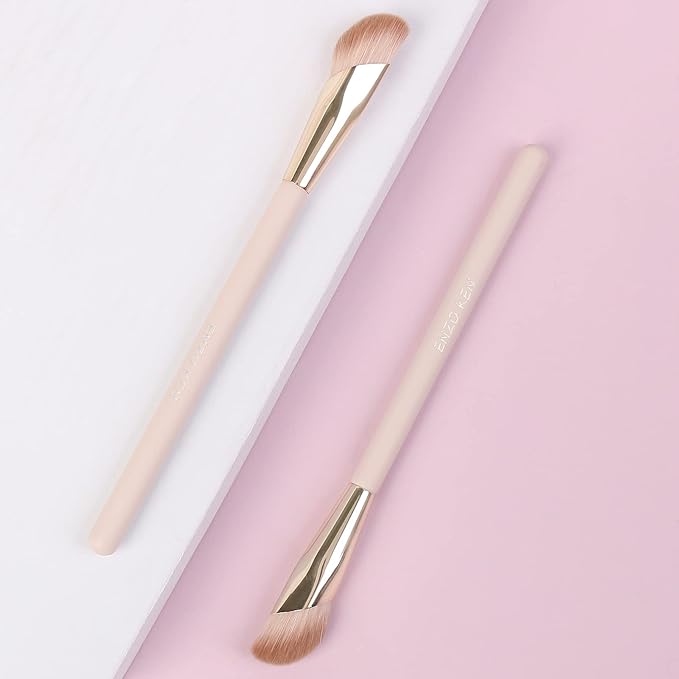 Angled Concealer Brush Under Eye, Concealer Brush, Nose Contour Brush, Small Concealer Brushes, Under Eye Makeup Brushes, Under Eye Brush, Concealer Makeup Brushes. Pink and Gold 11M