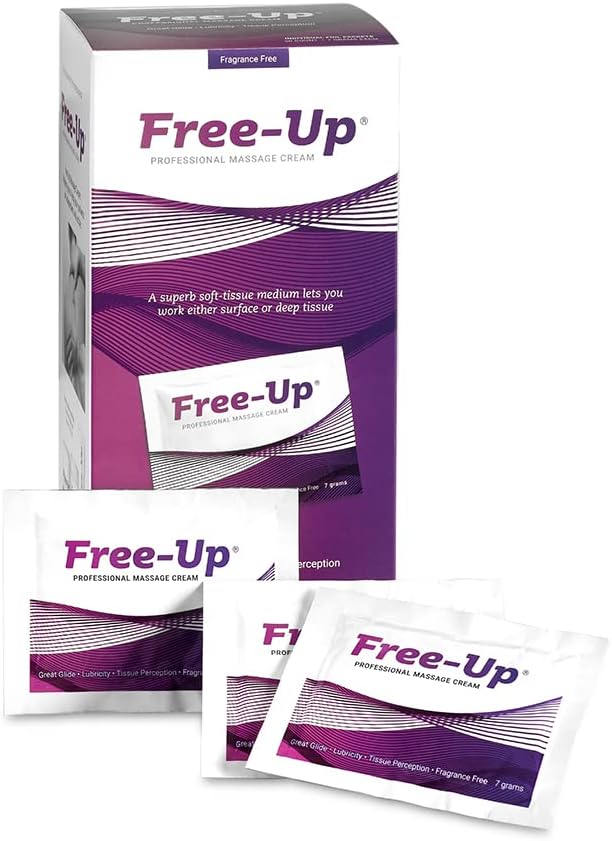 Free-Up-Professional Massage Cream, Fragrance-Free, Great Glide, Lubricity, Tissue Perception, Perfect for Physical Therapy, Massage Versatile, Non-Greasy, Dispenser Box, 50/7gm Packets