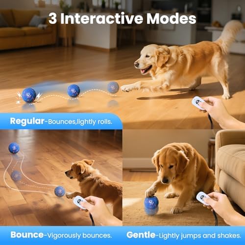 Smart Interactive Dog Toys - Auto Bouncing & Rolling Ball, 3 Interactive Modes, Chew-Resistant E-TPU Material, IPX7 Waterproof, Smart Chase Pet Toy Ball for Medium and Large Dogs - Blue