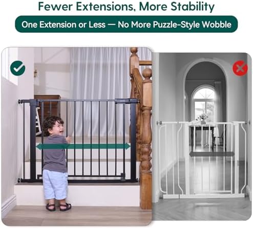 Babelio 26-31 in Baby Gate for Stairs, PressGuard Pet Gate with Wide Door | Pressure/Wall Mount, Dual Lock with Indicator, Auto Close, Heavy Duty, Easy Install for Doorways, Kitchens, Hallway, Black