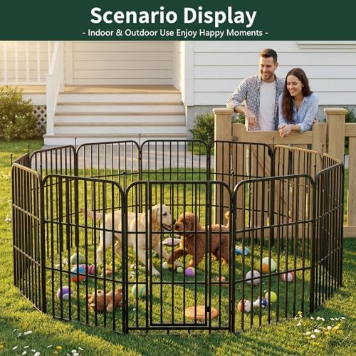 Metal Dog Playpen 47" 12 Panels for Medium Large Dogs, Indoor Outdoor Exercise Pen for Yard RV Camping, Thickened Steel Tube, Gravity Lock & Ball Head Iron Rods