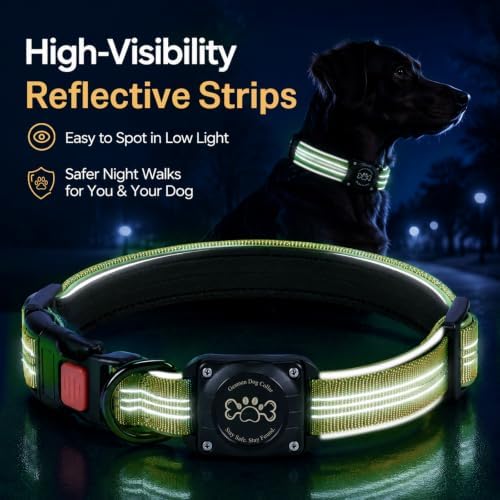 Geamen Waterproof Dog Collar QR Code Reflective Collar Khaki,XL | Built-in Waterproof Holder, QR Code Tag, Reflective,Secure Buckle