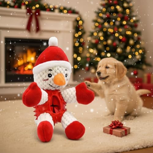 Durable Christmas Snowman Dog Toy with Plush Head & Textured Rubber Chew Body | Squeaky Holiday Pet Gift (Christmas Snowman)