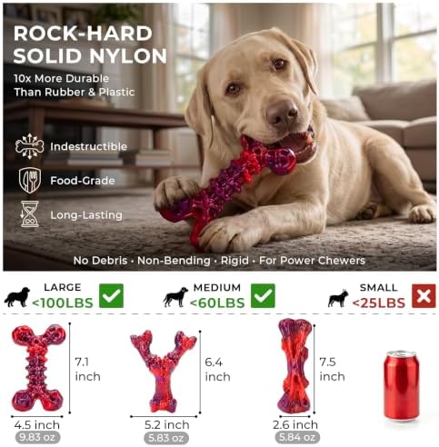 Kseroo 3-Pack Beef Flavored Dog Chew Toys for Aggressive Chewers, Red-XL