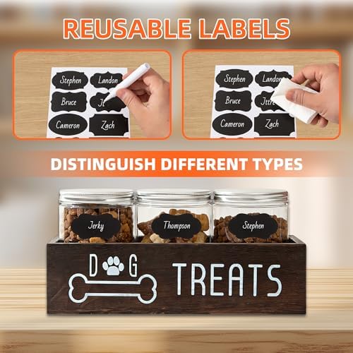 Dog Treat Container with 3 Airtight Jars, Wood Pet Organizer, Black