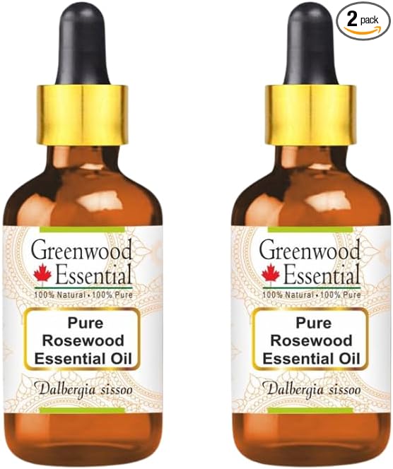 Greenwood Essential Rosewood Essential Oil (Dalbergia Sissoo) with Glass Dropper | Pure | Non-Sticky | Non-Greasy | Lightweight | Men & Women | All Skin Types | Steam Distilled 30ml X 2 (2 oz)