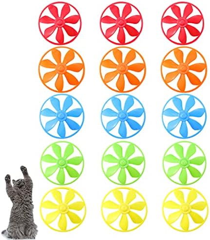 Sumind 15 Pieces Cat Fetch Toys Colorful Flying Propellers Flying Cat Toy