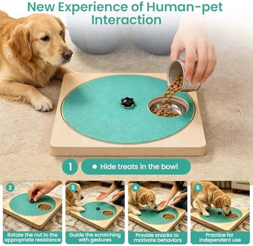 Dog Nail Scratch Board with Treat Box, 3-in-1 Wooden Dog Scratch Board for Nails, Adjustable Interactive Dog Nail File Toy for Stress-Free Grooming, Slow Feeder Puzzle Toy for Dogs