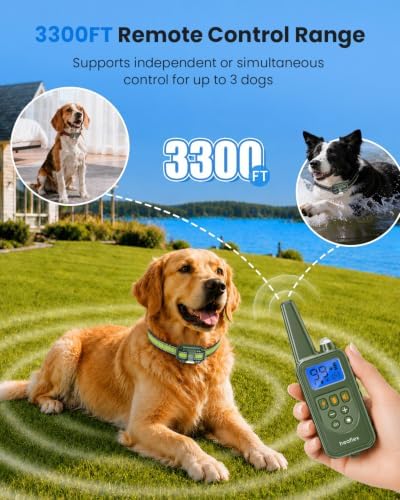 Shock Collar for 3 Dogs, Beep & Safe Shock, Vibration/Light, IPX8