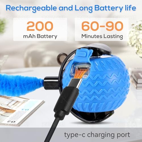 Smart Interactive Cat Toys for Indoor,Automatic Rolling Pet Ball,Teasing Hunting Toy for Kitten,3 Stimulating Modes,USB Recharge and Mouse Tail Toy 2 Tails Bule