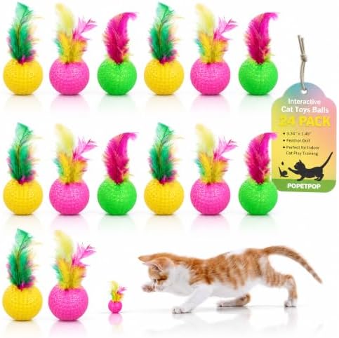POPETPOP 24 Pcs Interactive Cat Toys Balls, Indoor Cat Balls