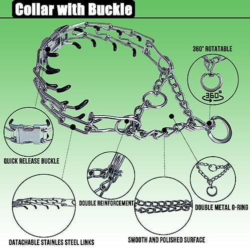 Prong Training Collar for Dogs, Adjustable Dog Pinch Collar with Quick Release Buckle, No Pull Collar for Small Medium Large Dogs, Extra Link and Caps