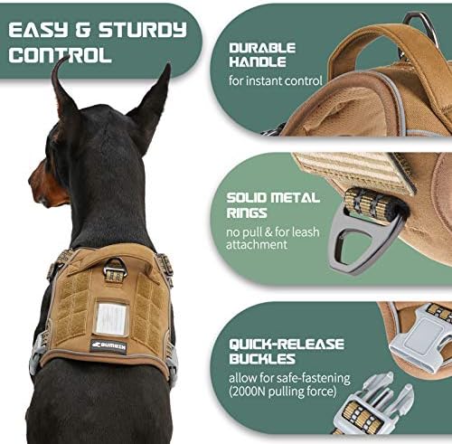 BUMBIN Tactical Dog Harness for Large Dogs No Pull, Famous TIK Tok No Pull Dog Harness, Fit Smart Reflective Pet Walking Harness for Training, Adjustable Dog Vest Harness with Handle Brown XL