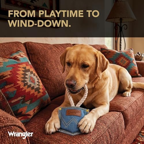 Wrangler Denim Pocket Rope Toy for Dogs, Light Wash Dog Rope Toy