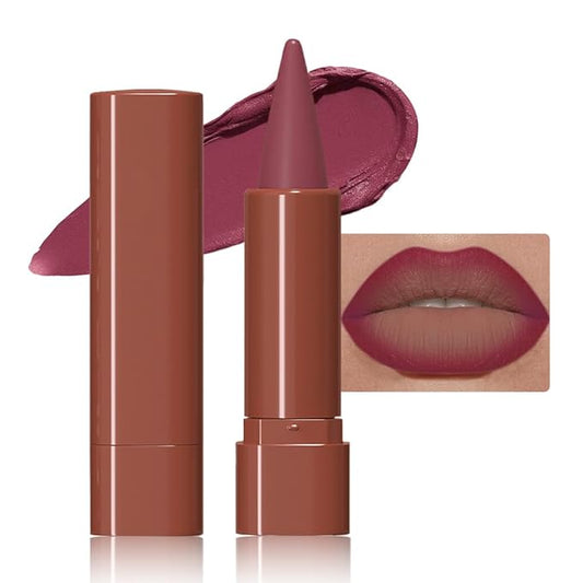 evpct Deep Mauve Gradient Matte Lipstick Lip Liner Crayon Combo Pencil Set for Women Long Lasting Waterproof, Mauve Rose Matte Cream Lip Liner and Lipstick Combo Makeup, Flawless Gradual Ombre Effect