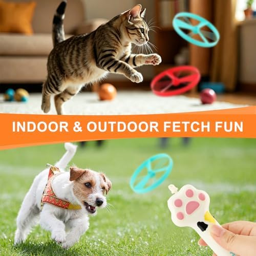 Cat Fetch Toy Launcher, Rechargeable Flying Disc Launcher with 10 Discs, Interactive Toy for Indoor and Outdoor Play(White)