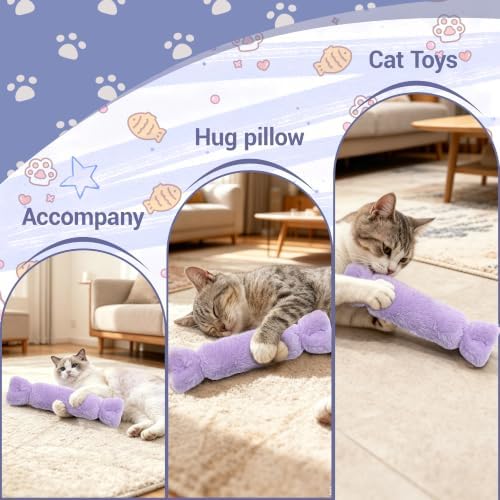 3 Pack Catnip Pillow Toys for Indoor Cats, Soft Plush Cat Toys with Pastel Macaron Colors, Interactive Catnip Toys for Biting, Cuddling and Play, Cute Kitty Toys