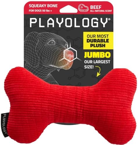 Playology Durable Plush Bone Toy - Crinkle Bone - Jumbo, Beef Scent
