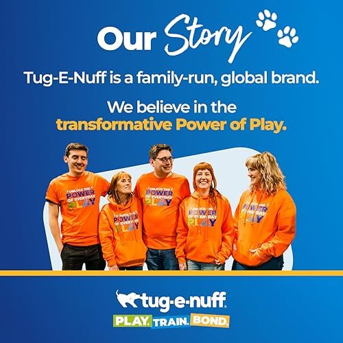 Tug-E-Nuff Faux Fur Squeaky Bungee Chaser Dog Toy (Orange & Blue), 46.5 in