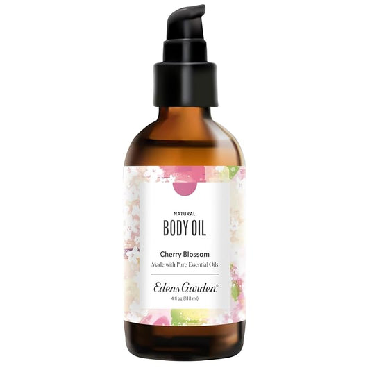 Edens Garden Cherry Blossom Body Oil – Bath, Body & Massage Oil with Pure Essential Oils & Vitamin E, Moisturizing Floral Aromatherapy for Skincare, 4 fl oz (118 ml)