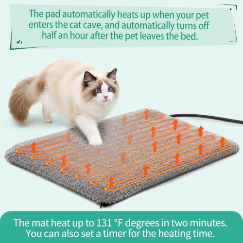 Smart Heated Cat Bed Cave Pet House Cushion Indoor Cats & Small Dogs, Washable & Foldable, 21.72x15.8 inches, Gray L